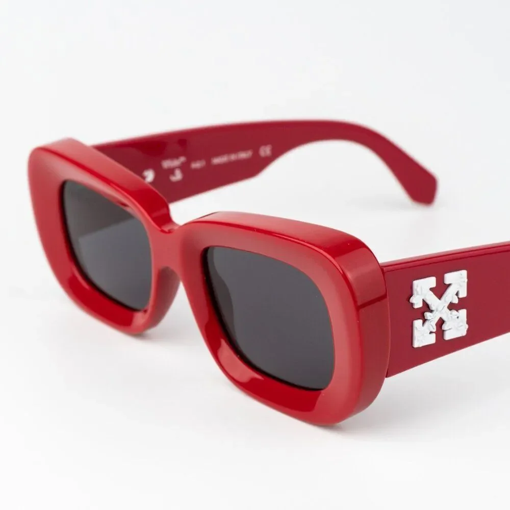 NEW Off-White CARRARA 507 Red Dark Grey Unisex Rectangular Sunglasses